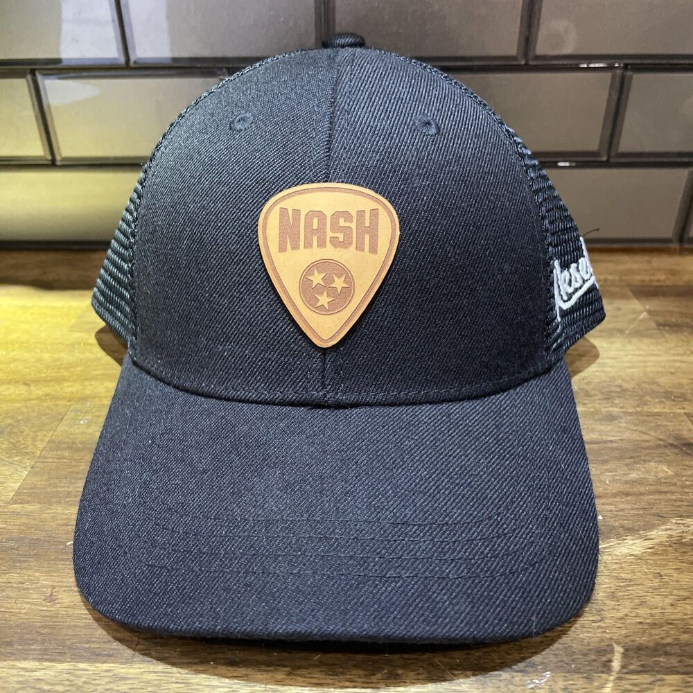 Nash SnapBack Trucker Hat New No Tags Black w/Leather Patch The Nash Collection